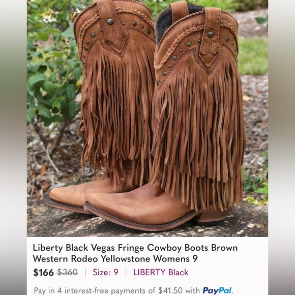 Liberty Black Womens 9M Vegas Fringe Boho Cowboy Boots Luxury Leather Boot Brown - Picture 12 of 14